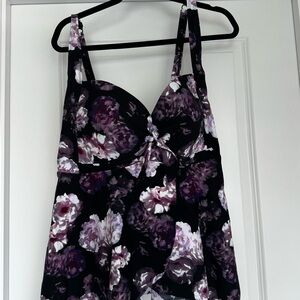 Torrid Black and Purple Floral Print Flowy Tankini w/ Full Coverage Size 22/24